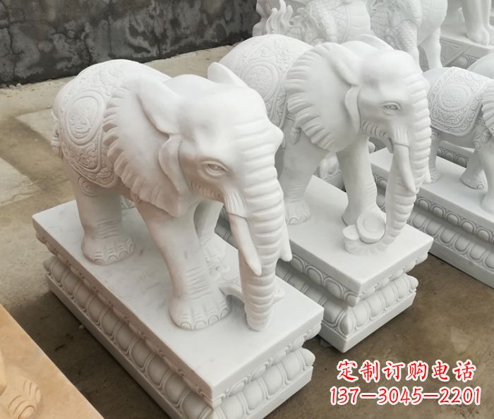 福建吉祥如意汉白玉门口大象石雕 (2)