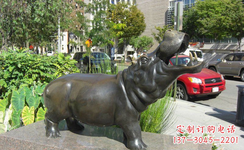 福建街边河马景观铜雕
