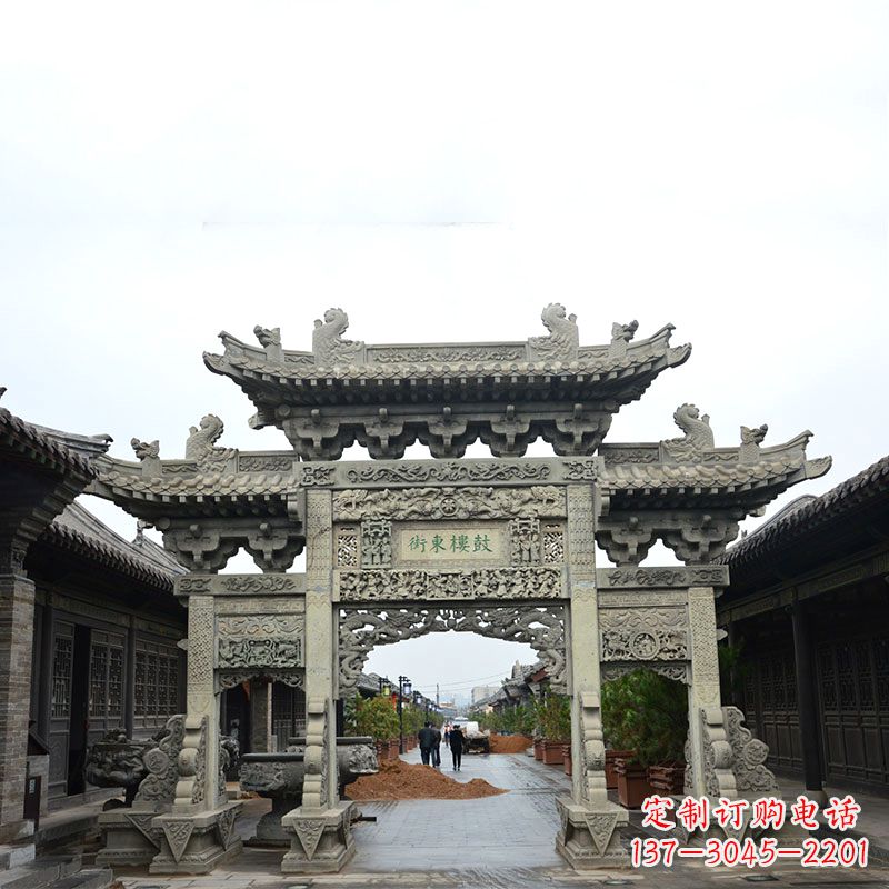 福建特色街道三门石雕牌楼雕塑