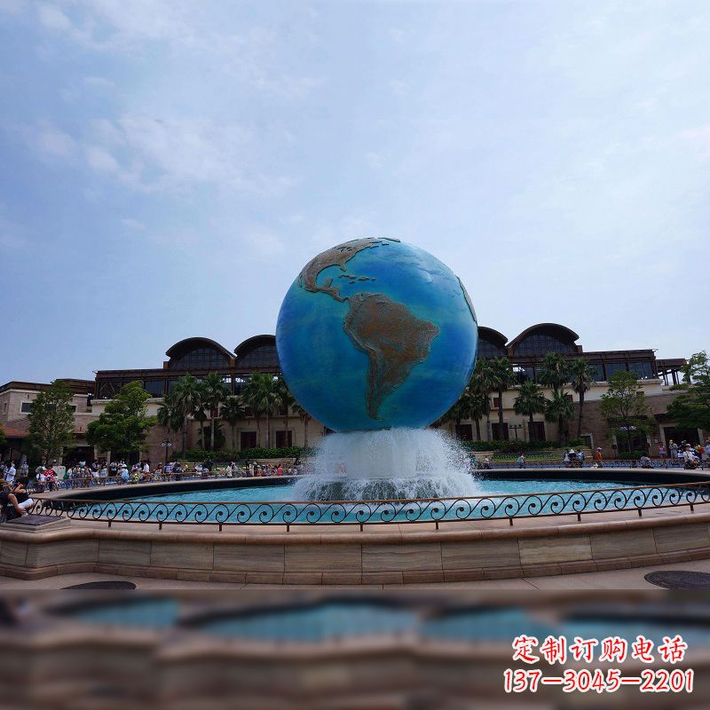 福建视觉奇景,不锈钢水景喷泉地球仪雕塑