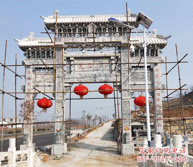 福建传统工艺精致三门牌坊石雕