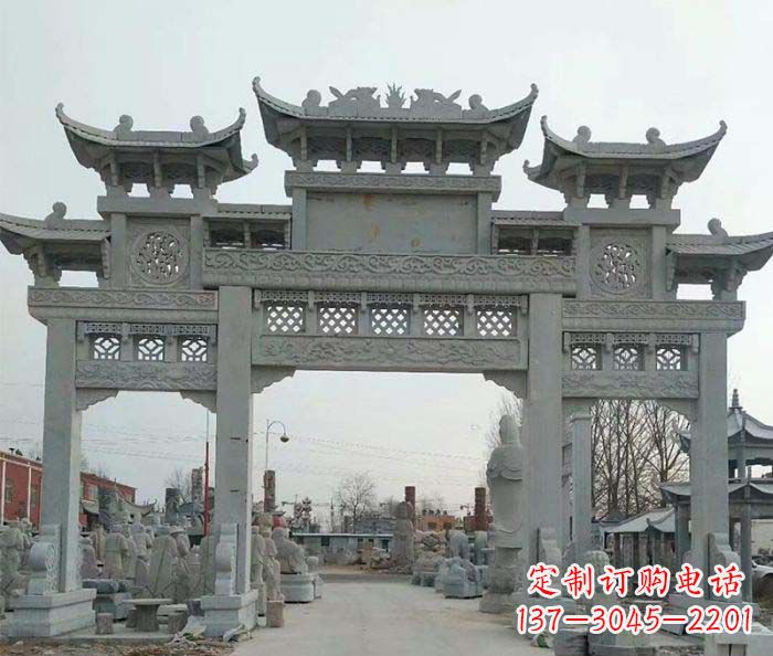 福建三门牌坊石雕,精美汉风石雕装饰景区