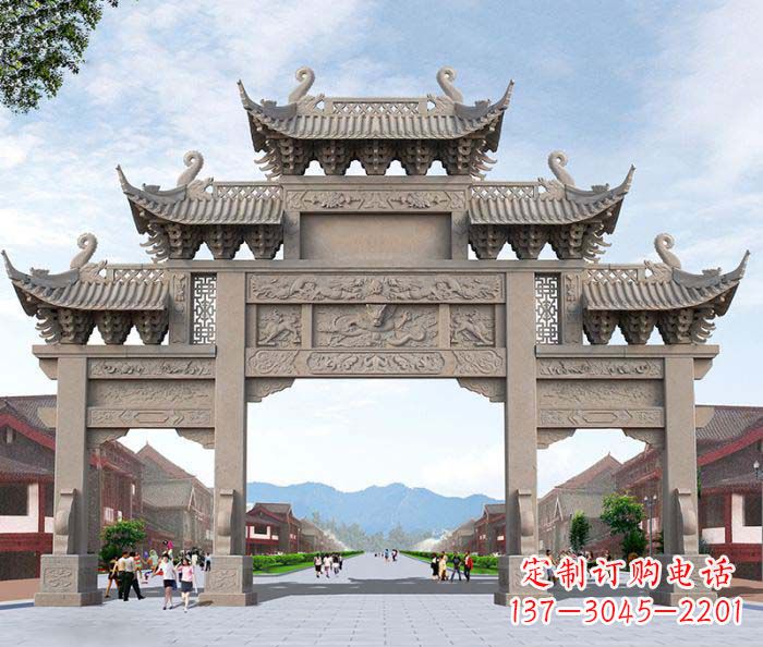 福建景区三门石雕牌楼——精美雕塑定制