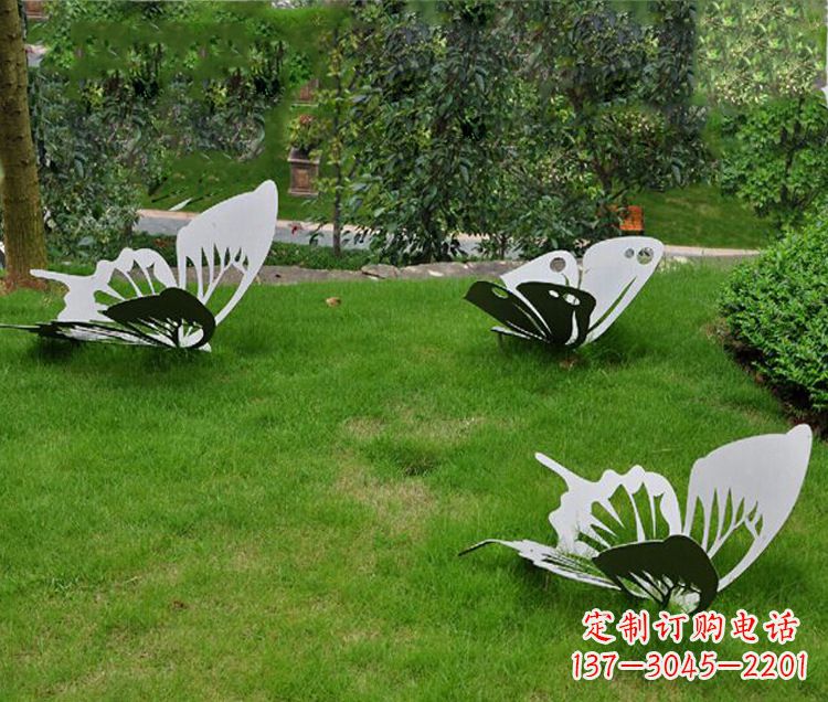 福建镜面不锈钢蝴蝶公园草坪动物雕塑摆件