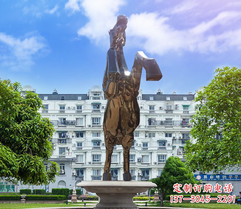 福建镜面城市经典不锈钢奔马塑像
