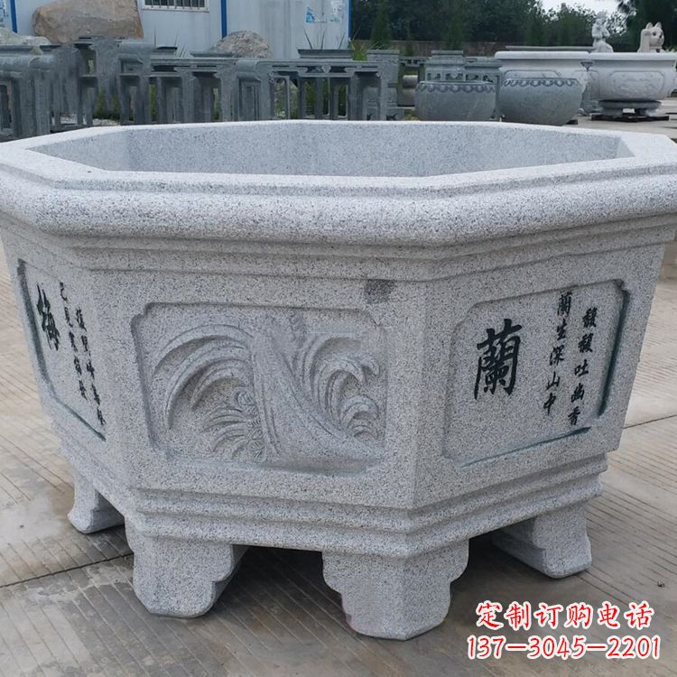 福建兰花-中式砂岩花盆雕塑