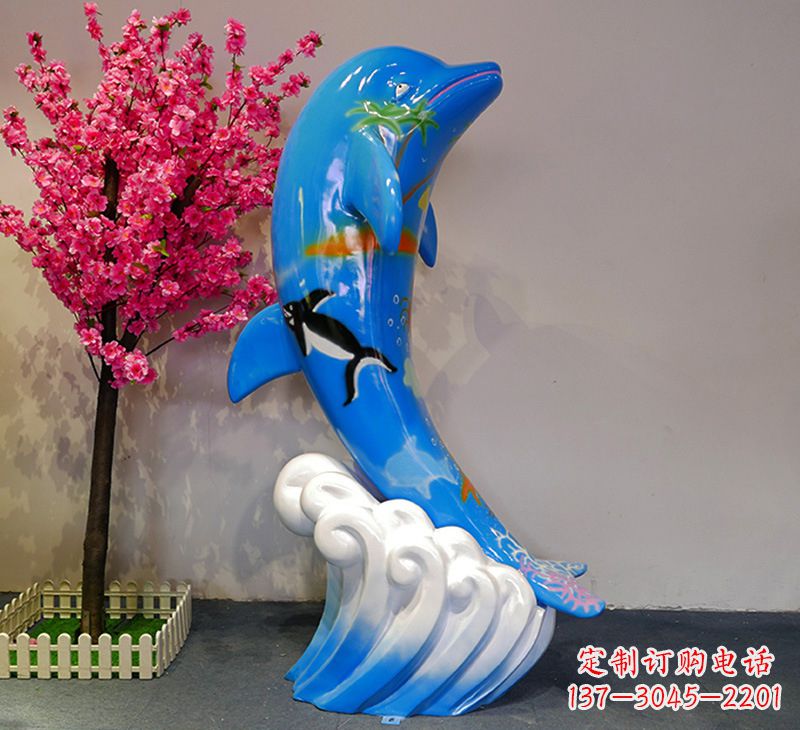 福建蓝色海豚彩绘雕塑,装点您的园林景观