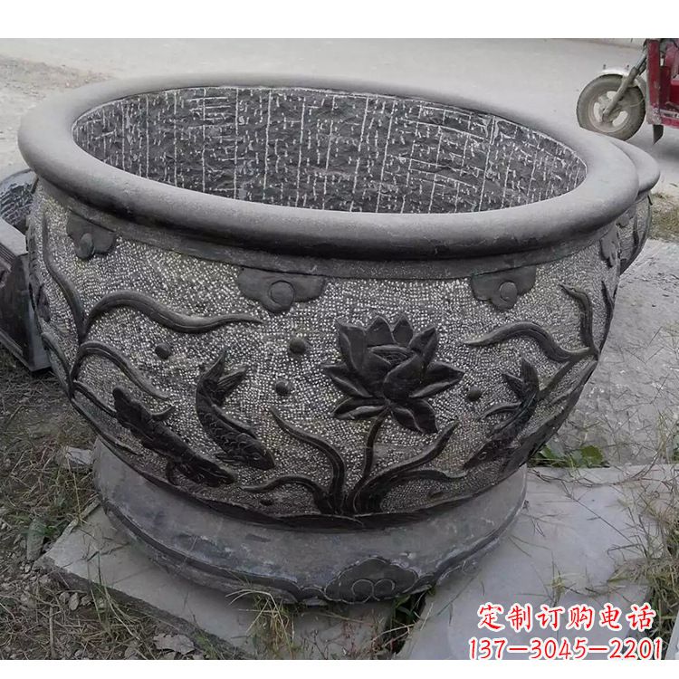 福建传统宁波老青石水缸雕塑