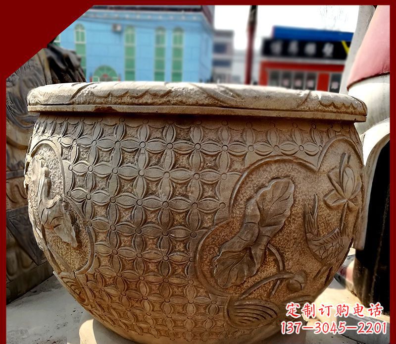 福建仿古石水缸鲤鱼浮雕