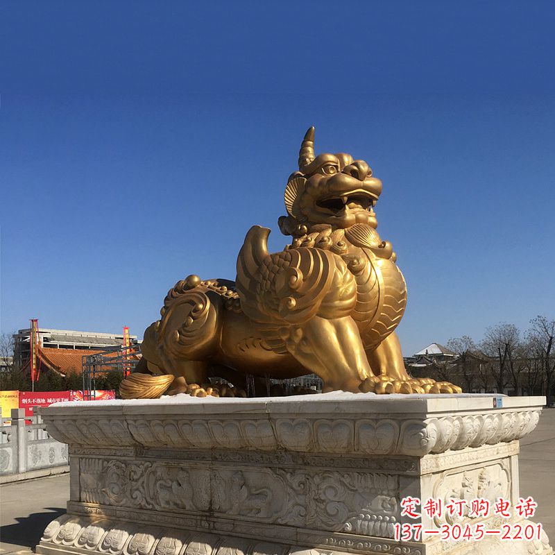 福建鎏金铜獬豸雕塑-给您的园林更多灵魂
