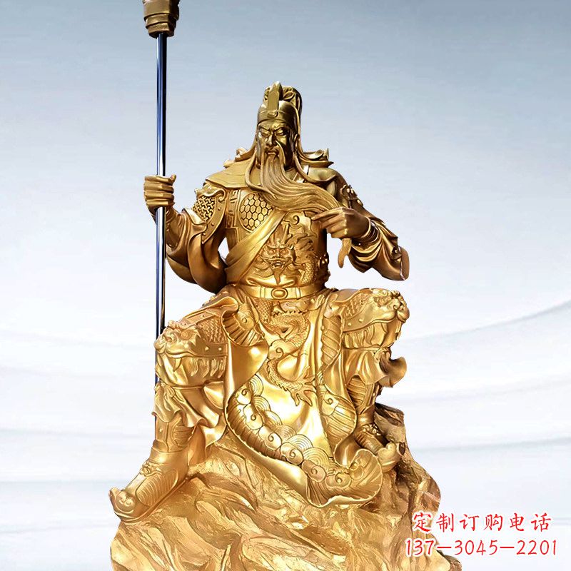 福建全新鎏金五虎上将关羽铜雕,精致细腻!