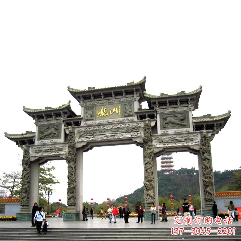 福建龙山景区大型石头雕塑牌楼，定制之选