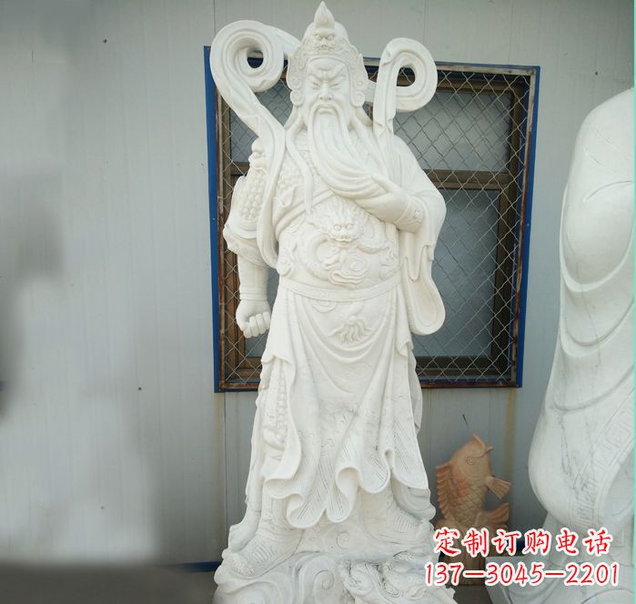 福建手工汉白玉关公雕塑