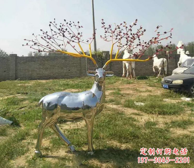 福建梅花鹿镜面不锈钢雕塑