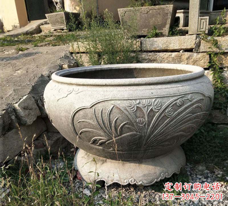 福建中领雕塑梅兰竹菊浮雕石水缸