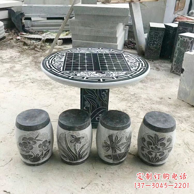 福建精美梅兰竹菊形石桌凳,无与伦比的艺术美感
