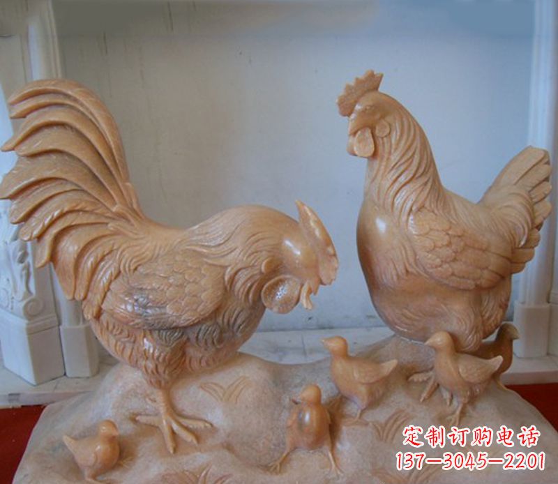 福建中领雕塑--精致石雕母子鸡动物雕塑