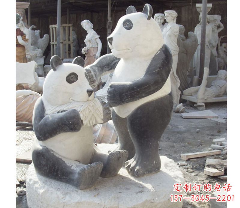 福建母子熊猫石雕,传达真挚的亲情