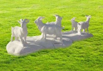 福建中领雕塑：精致汉白玉公园动物山羊雕塑