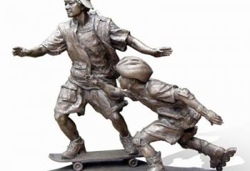 福建激情滑板，艺术雕塑：城市滑冰男孩铜雕
