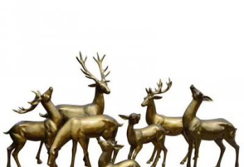福建精致精美，欣赏黄铜色鹿群雕塑