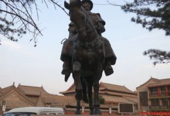 福建雕刻精美的蒙古人骑马铜雕