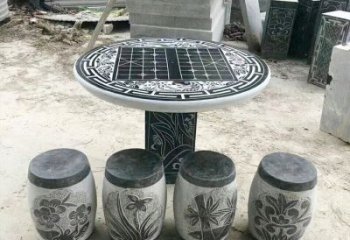 福建精美梅兰竹菊形石桌凳，无与伦比的艺术美感