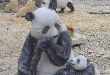 福建母子熊猫石雕仿真动物雕塑