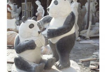 福建母子熊猫石雕，传达真挚的亲情