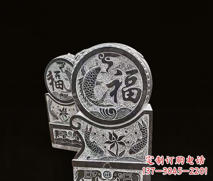 福建年年有余雕塑-门墩仿古抱鼓石