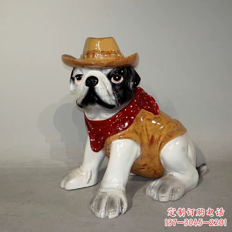 福建任性可爱的牛仔造型斗牛犬雕塑