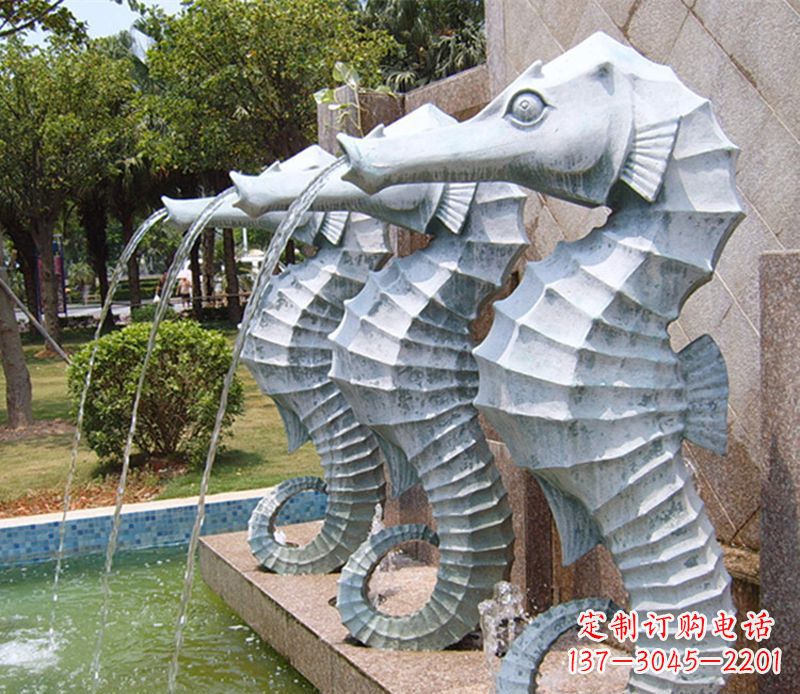 福建喷水海马石雕,精致美观的精灵马雕塑