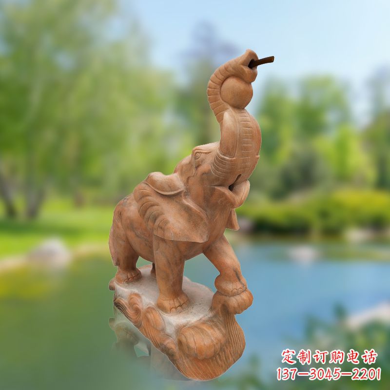 福建小象雕塑,释放晚霞红石美感