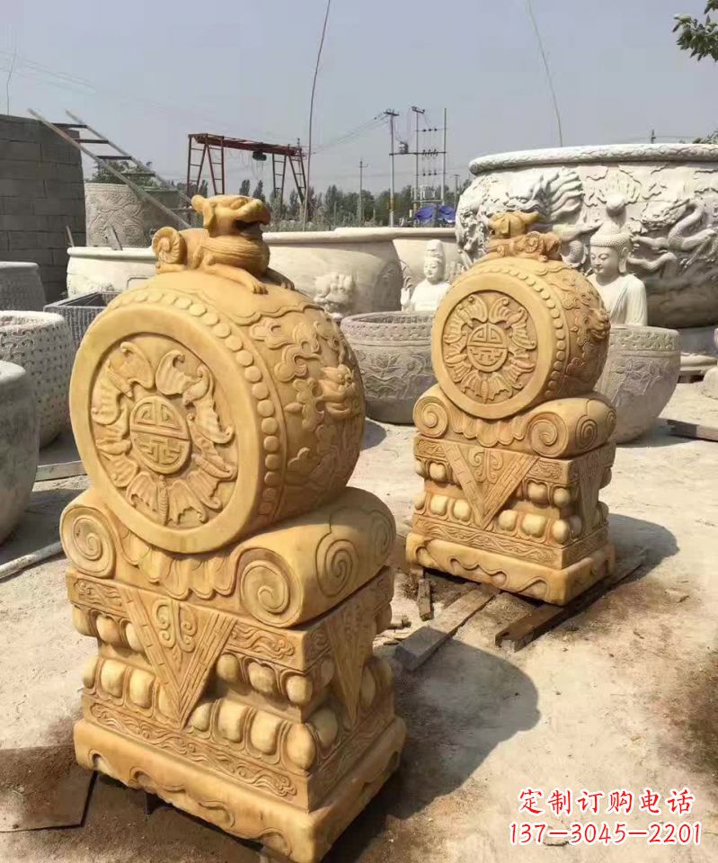 福建福瑞貔貅抱鼓石雕塑,传承中国古老文化