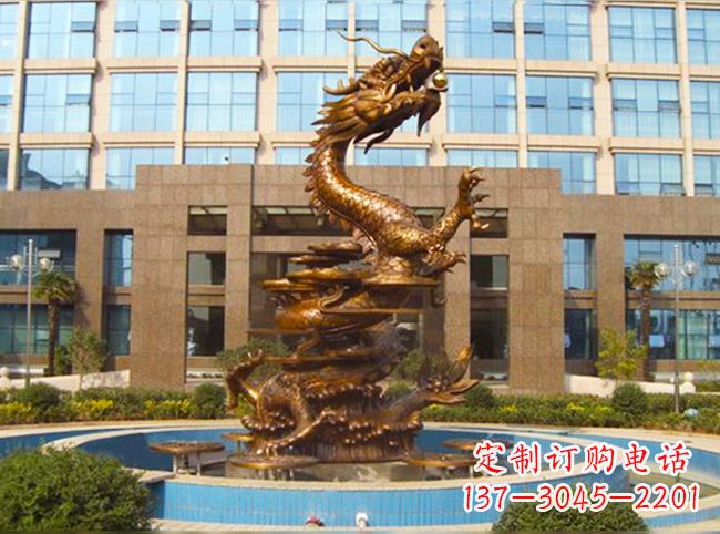 福建企业大门铜雕龙喷泉景观雕塑