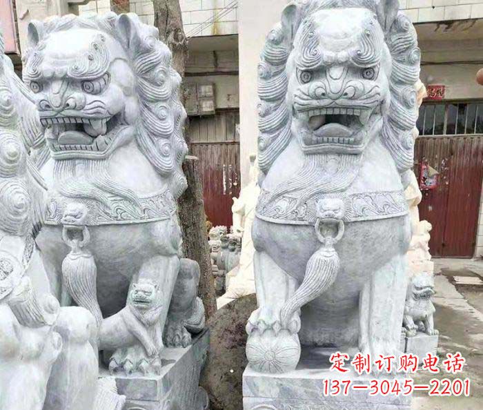 福建企业景观大理石狮子石雕 (2)