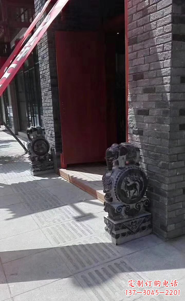 福建青石雕刻大象门墩抱鼓石