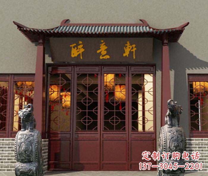 福建门口镇宅装饰,招财进宝——青石大象雕塑