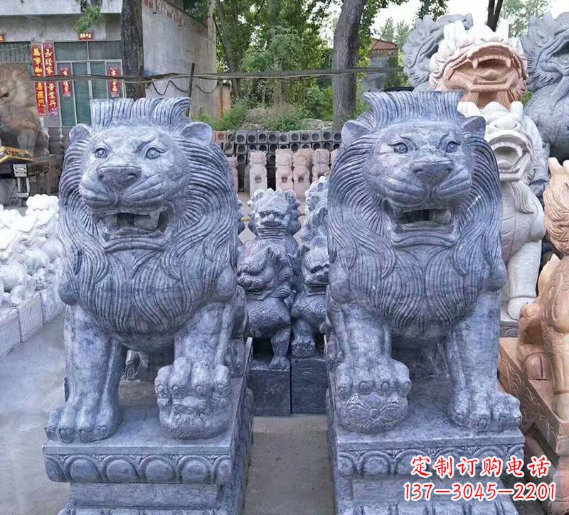 福建青石仿古西洋狮子石雕,典雅大气