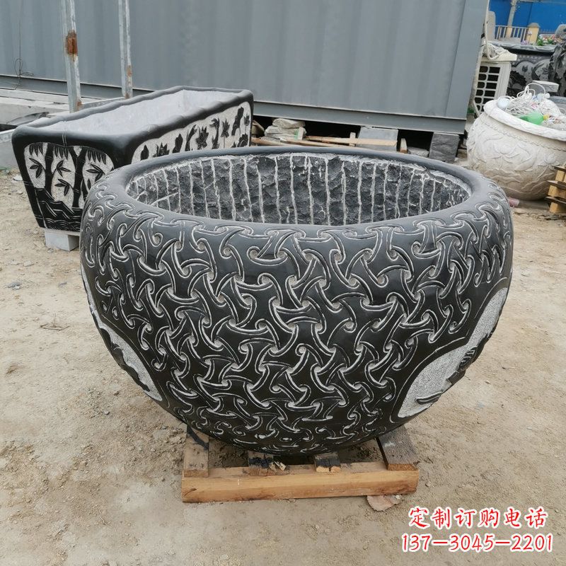 福建青石复古风花盆雕塑