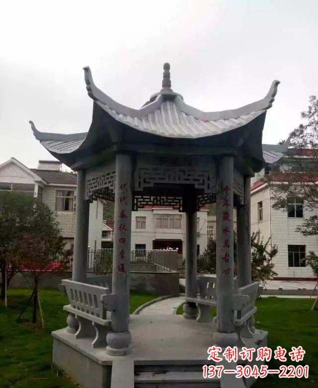 福建精美绝伦青石六角凉亭雕塑
