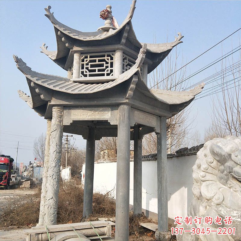 福建典雅精美的青石六角石凉亭雕塑