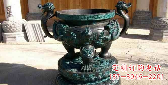 福建精美青铜祭祀圆香炉雕塑