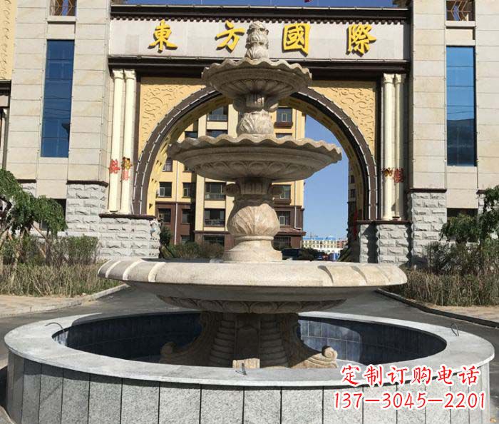 福建三层欧式喷泉石雕,为小区增添质感