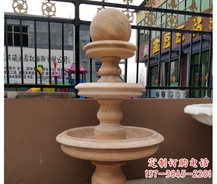 福建风水球石雕,晚霞红别墅装饰精品
