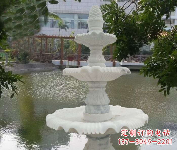 福建精致美观的三层喷泉汉白玉公园石雕