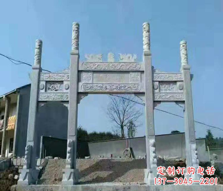 福建三门仿古牌坊石雕,精致雕刻典雅之美