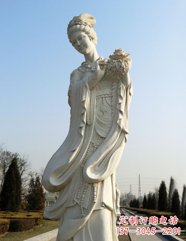 福建古典美女雕塑——十二花神之四月牡丹杨玉环汉白玉
