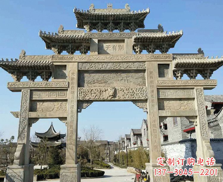 福建中领雕塑-把双主楼石雕楼牌坊定制出精美之美