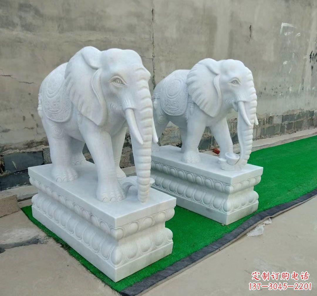 福建中领雕塑：精美大象汉白玉雕塑